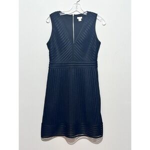 J.Crew Striped Eyelet Black Mesh Textured Fit & Flare Sleeveless‎ Dress Womens 4